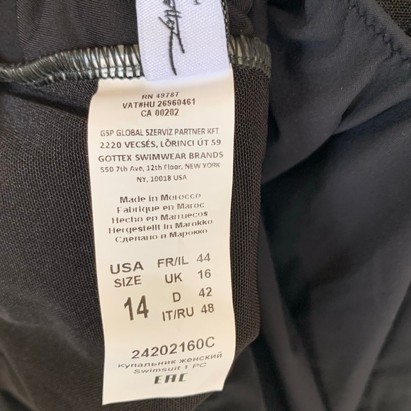 Gottex One Piece NWT Size 14 Ruffle Square Neck Black Romantic Embroidery - Picture 3 of 5